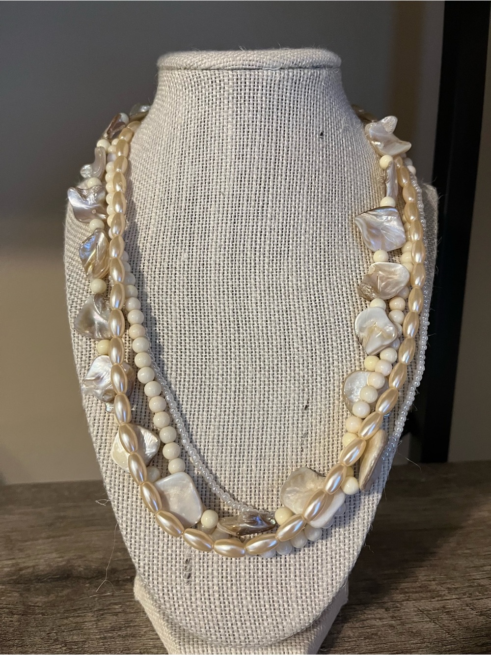 Avon Vintage Four Strand White Mother of Peaarl Shell Necklace